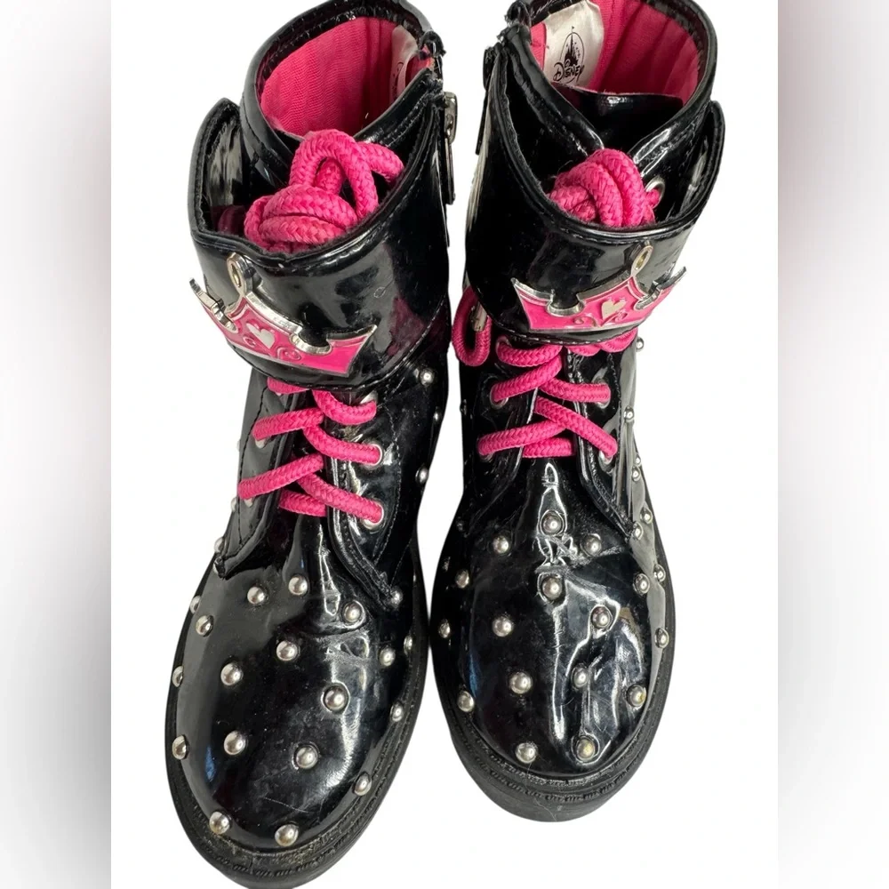Disney Store Princess Studded Combat Boots Pink Crown Girls Size 13